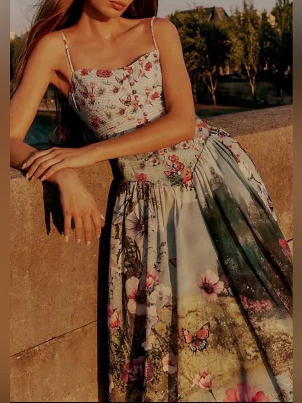 Anthropologie The Muse Floral Landscape Romantic Art to Wear Midi Dress Large - Picture 2 of 12